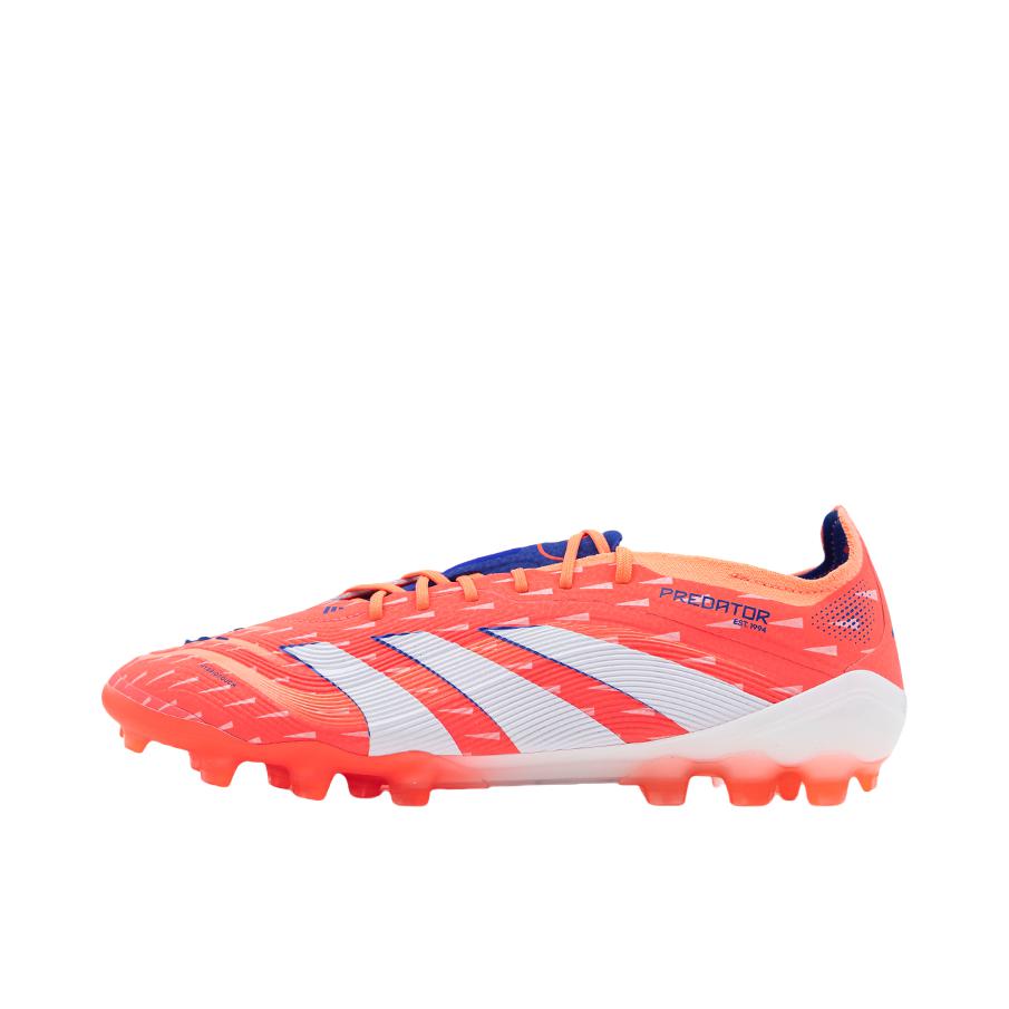 推荐商品：adidas Predator 2025.1 猎鹰25 AG 足球鞋 高端胶质短钉系带防滑 信号珊瑚粉/白色/橙色
