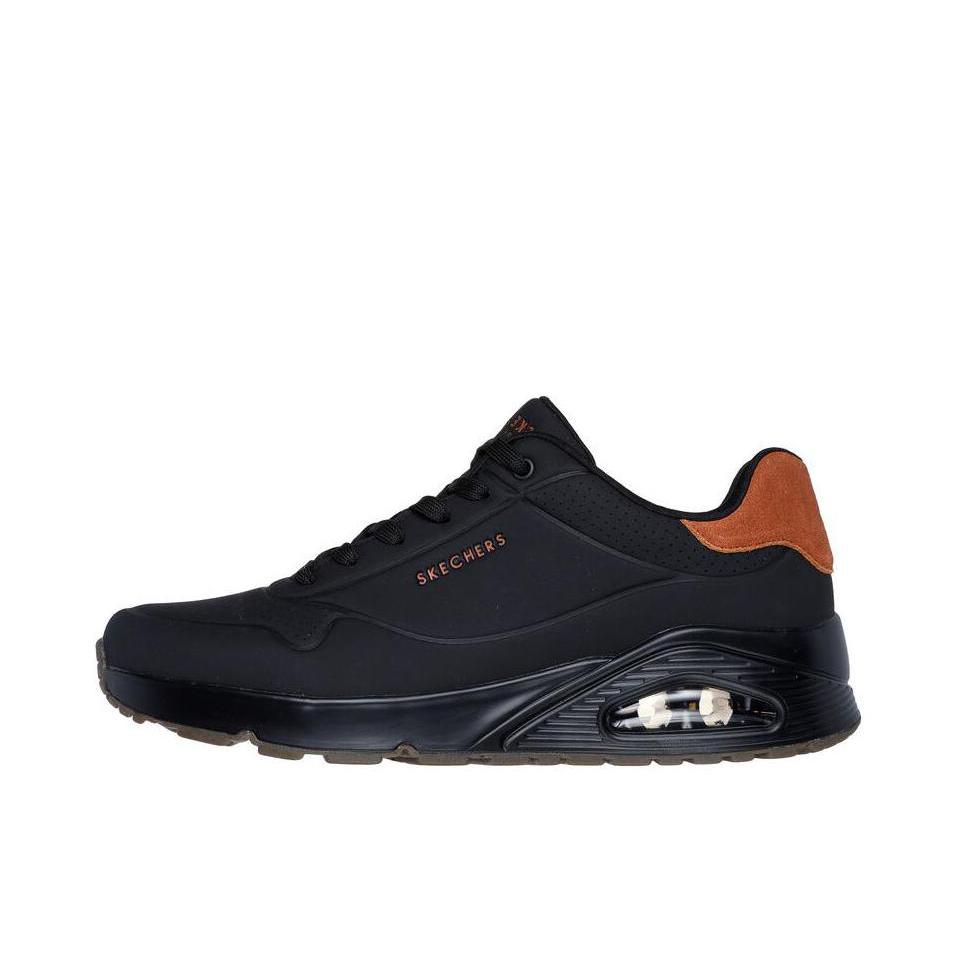 推荐商品：Skechers/斯凯奇 Uno 减震回弹 防滑耐磨 轻便透气 舒适增高 复古百搭 缓震 支撑 防水 慢跑 跑鞋 碳黑色