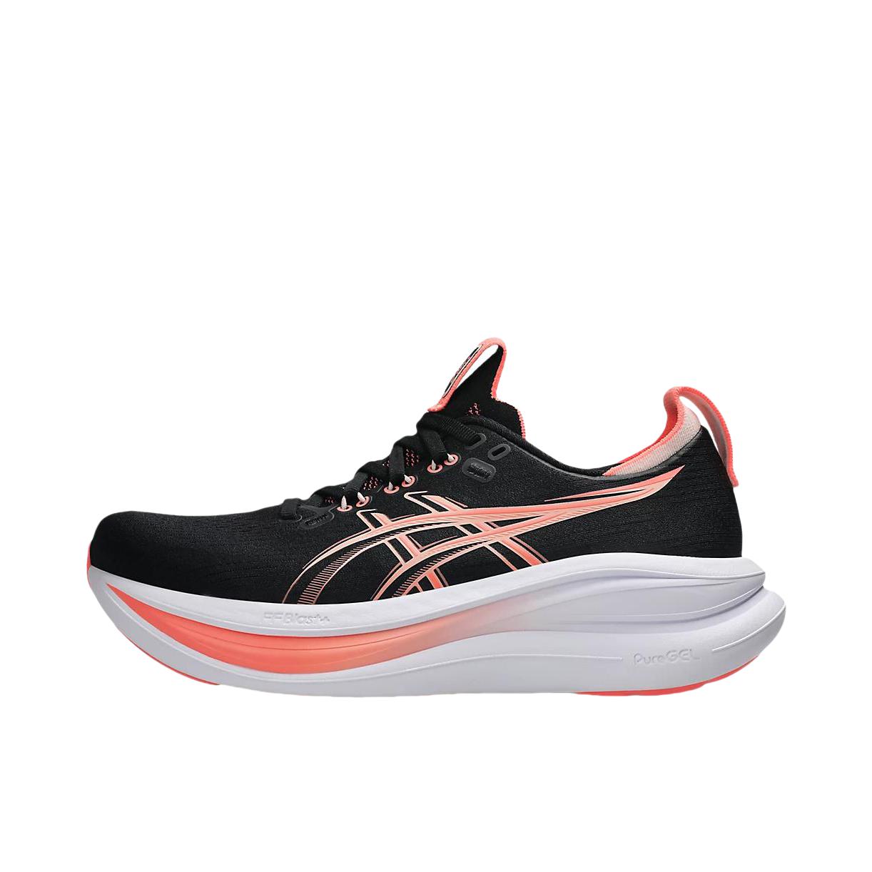 推荐商品：Asics/亚瑟士 GEL-NIMBUS 28 跑鞋 百搭时尚舒适圆头减震回弹夜跑轻便贴合支撑网面抓地慢跑缓冲缓震马拉松训练防滑冬季稳定竞速增高通勤鞋 女款/黑色