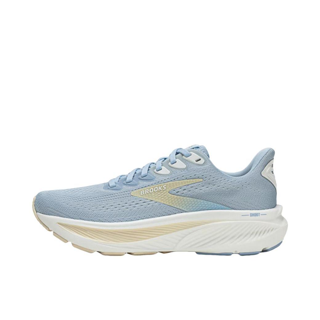 推荐商品：Brooks/布鲁克斯 Ghost幽灵17 缓震 运动 系带 回弹 跑鞋 天空蓝灰/椰奶色/沙黄色