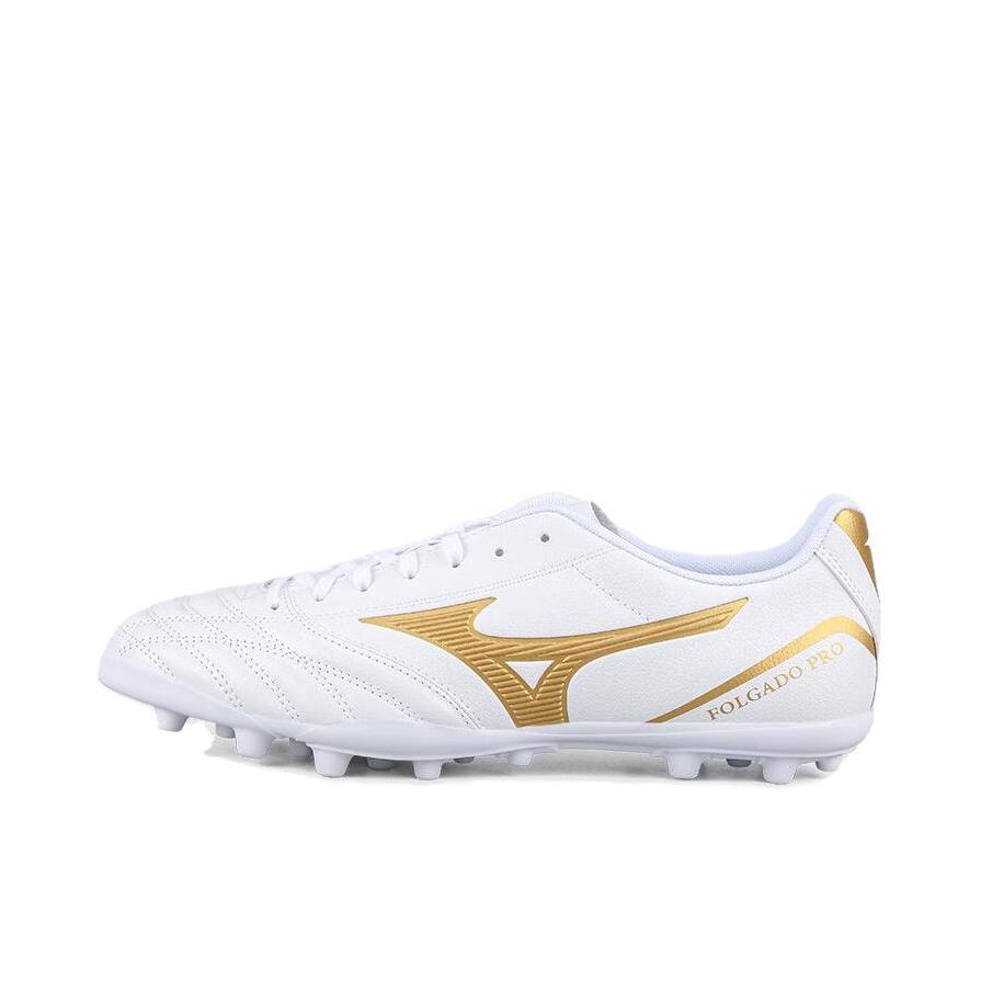 推荐商品：Mizuno/美津浓 Folgado Pro KL AG 人草比赛 袋鼠皮 中端 防滑耐磨 圆头 碎钉 短钉 胶质 足球鞋 白色/金色