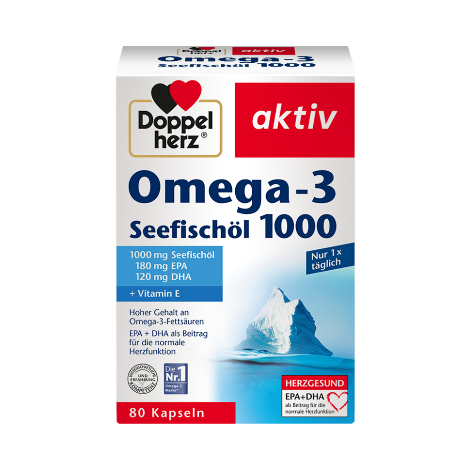 推荐商品：Doppelherz/双心 高浓缩深海鱼油软胶囊 盒装 呵护心脑