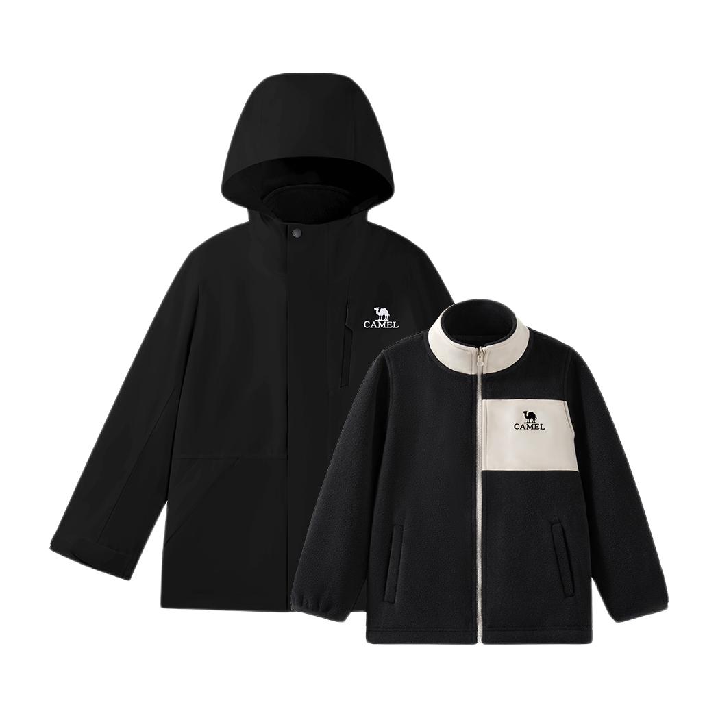 推荐商品：Camel/骆驼童装 防风防水三合一冲锋衣 中大童 D64CA68626B5 三合一两件套/钻石黑