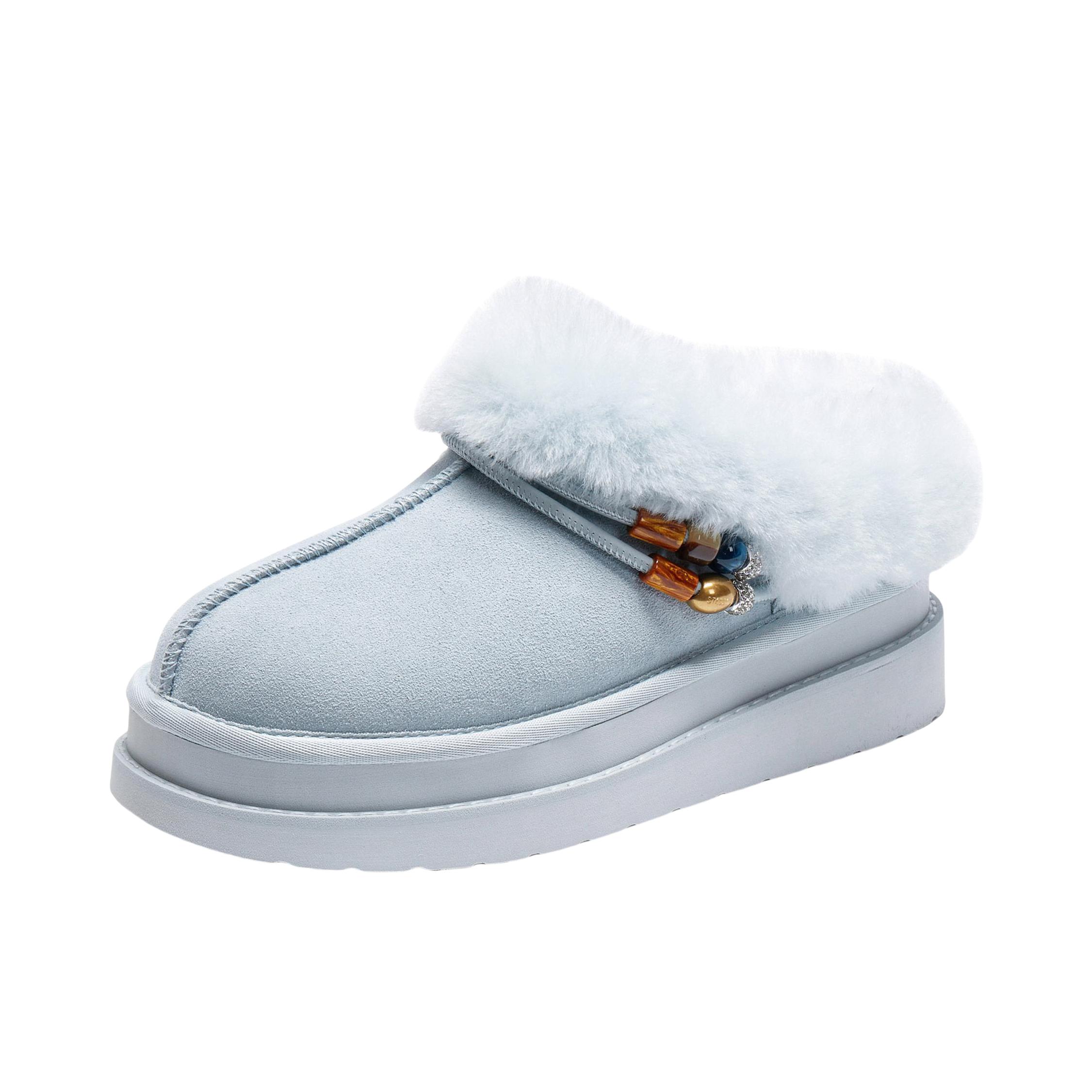 推荐商品：STACCATO/思加图 雪团团 勃肯鞋 雪地靴 加绒保暖厚底休闲 EIY08DD5 女款/冰川蓝