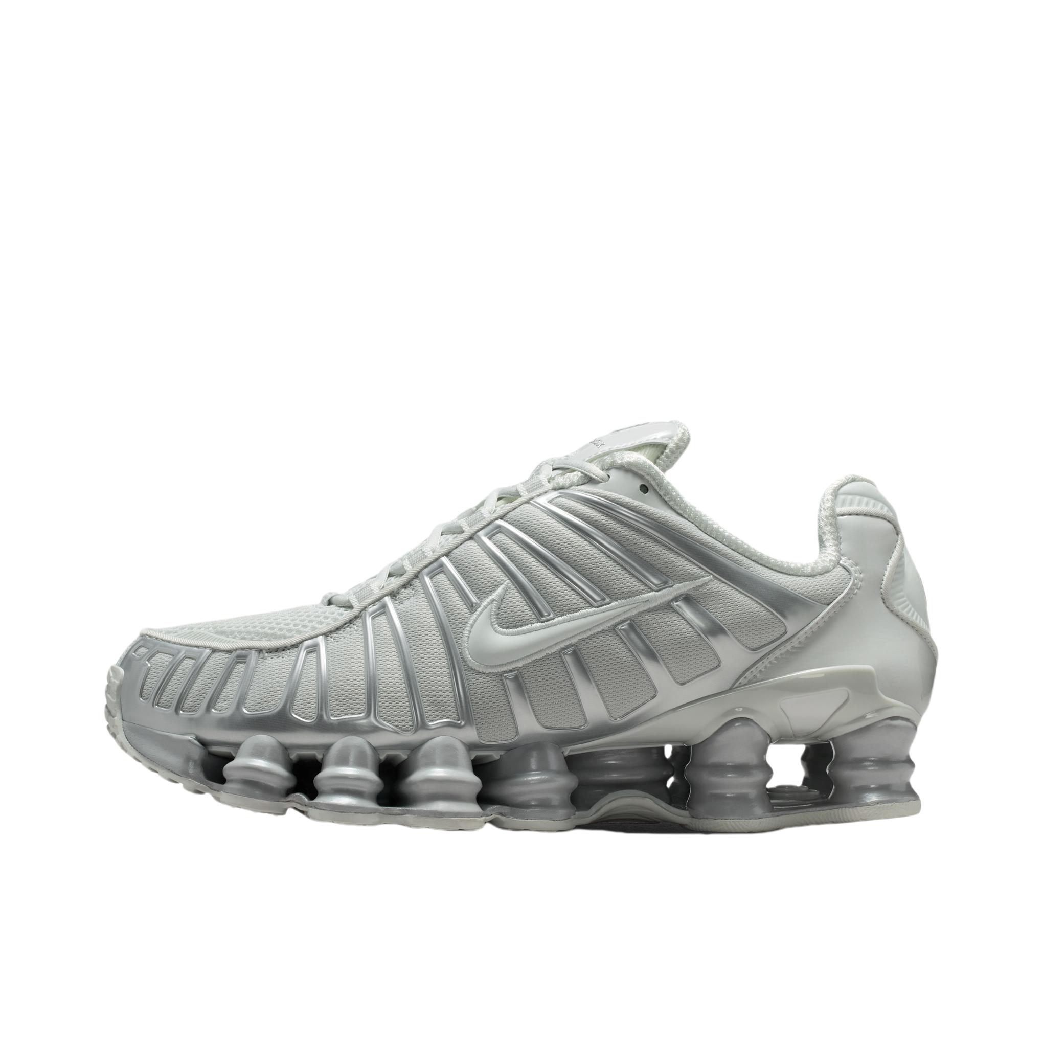 推荐商品：Nike Shox TL 运动休闲鞋 全掌气柱缓震回弹透气防滑耐磨百搭复古贴合圆头 尘光子色/金属银