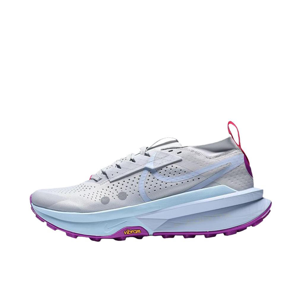 推荐商品：Nike Zegama Trail 2 跑鞋 舒适缓震防滑耐磨轻便透气时尚百搭织物贴合回弹支撑 尘光子色/冰川蓝/透明粉/氢蓝色