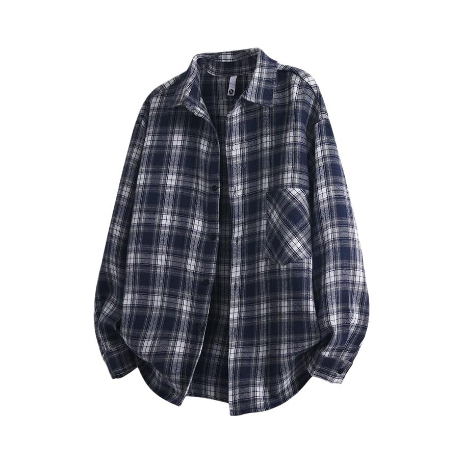 推荐商品：mianzhi/棉致 透气翻领格子衬衫 B7A087221AA00 深海