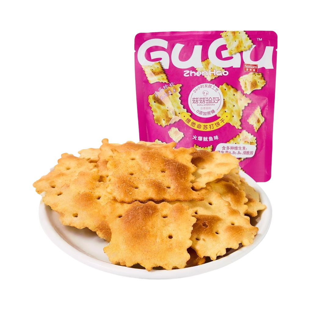 推荐商品：香美客 菇菇珍好 火爆鱿鱼味 60g 苏打饼干 袋装
