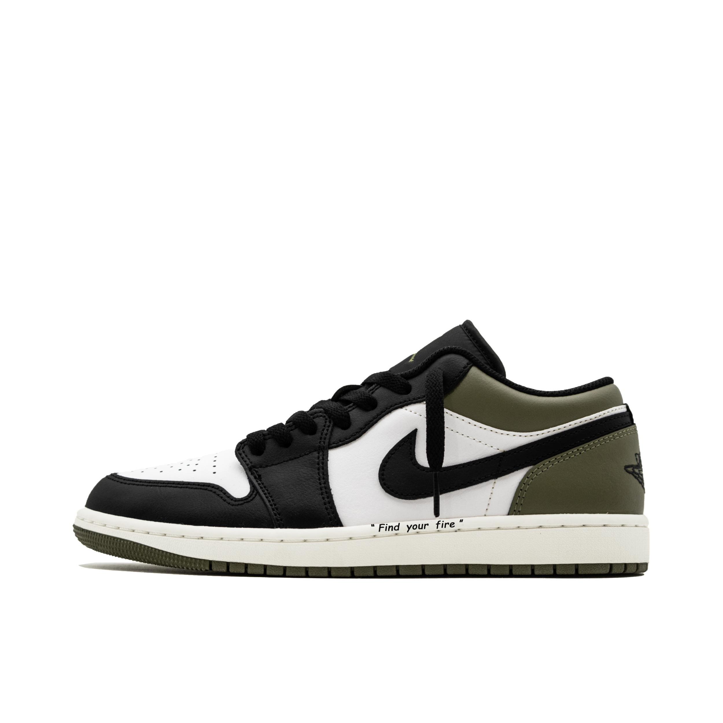 推荐商品：【定制球鞋】Air Jordan 1 减震 耐磨 透气 平跟 复古 潮流 简约 包裹性 防滑 轻便 支撑 增高 板鞋 黑曜苔藓/绿色