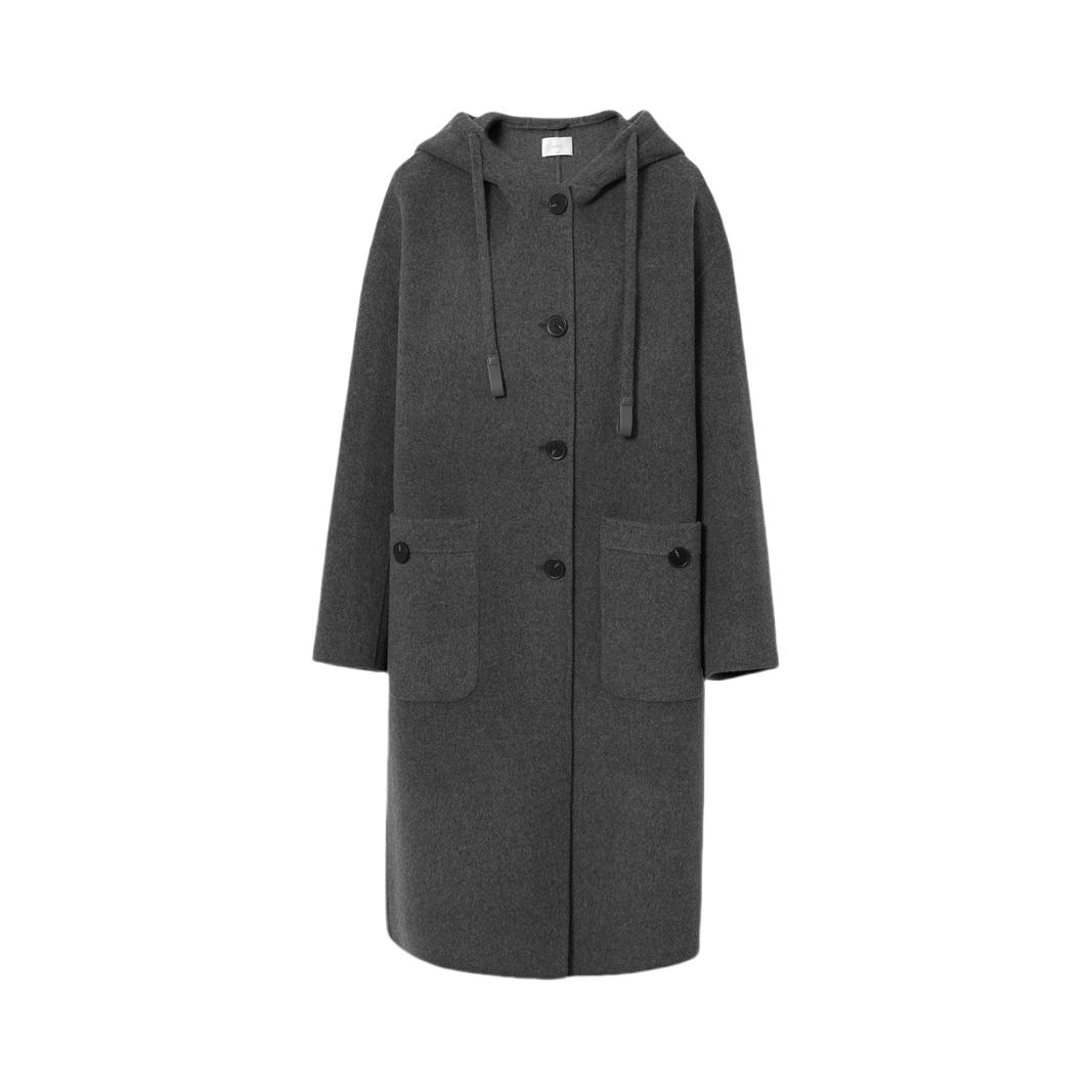 推荐商品：伊芙丽 单排扣连帽耐磨毛呢外套 女装 1G9970641 夹花灰