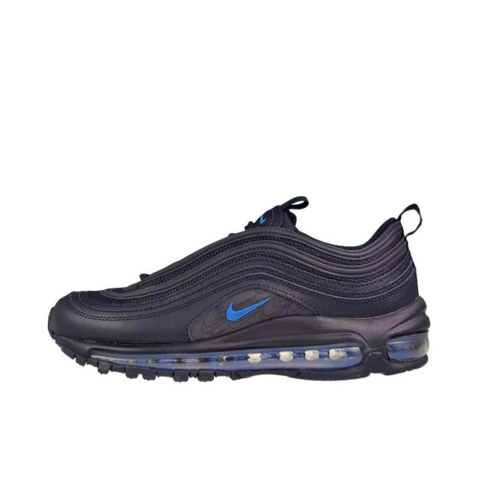 推荐商品：Nike Air Max 97 跑鞋 气垫减震全掌舒适透气防滑耐磨百搭复古织物合成革运动时尚圆头包裹性支撑 大童/黑色/蓝色