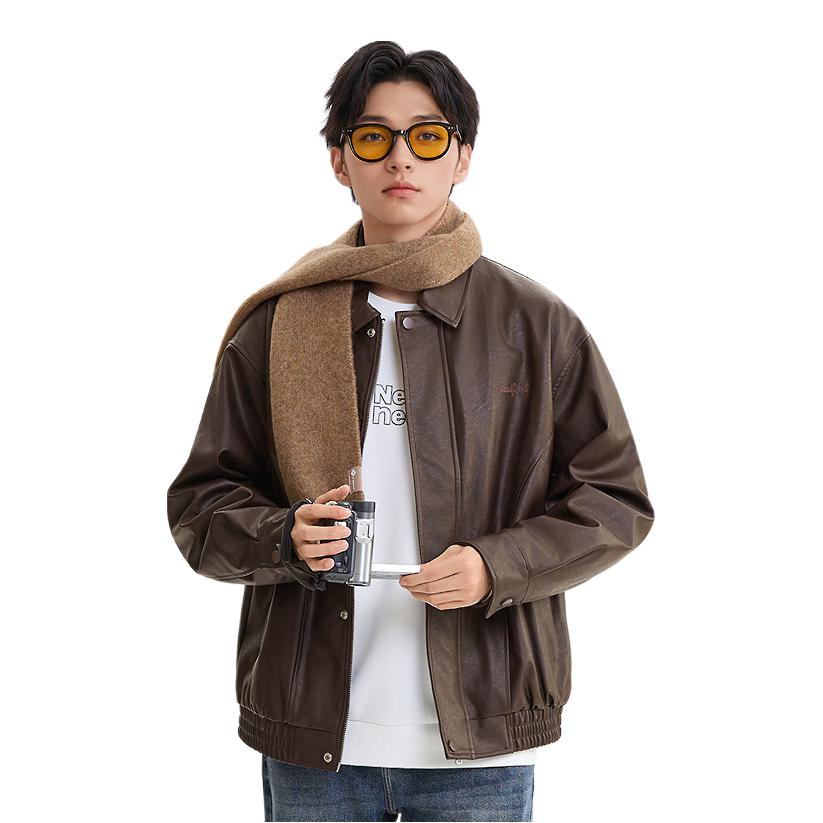 推荐商品：三福 复古加绒刺绣长袖皮衣 506290 咖啡