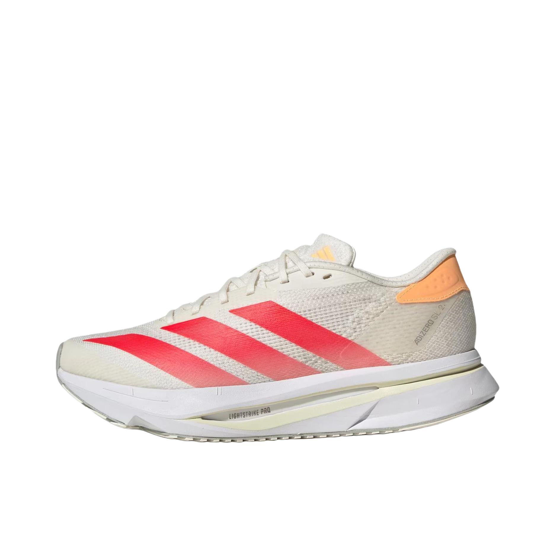 推荐商品：adidas Adizero Sl 2 跑鞋 轻便缓震支撑马拉松闪充长跑备赛体测训练防滑竞速贴合 奶白色/红色