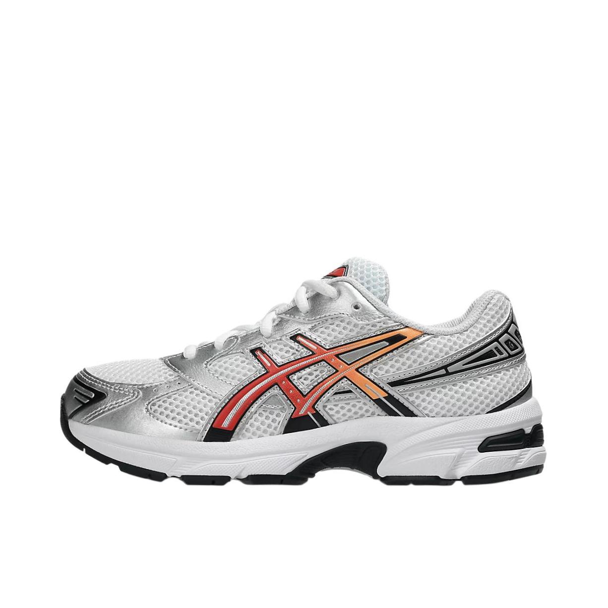 推荐商品：Asics/亚瑟士 Gel-1130 跑鞋 防滑耐磨缓震抓地织物网布透气复古马拉松短跑贴合圆头千禧风 大童/白色/银色/橙色