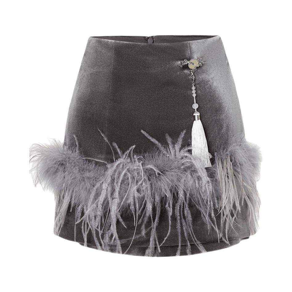 推荐商品：MAXRIENY 新中式丝绒高腰半身短裙 女装 MC88PA540 深灰