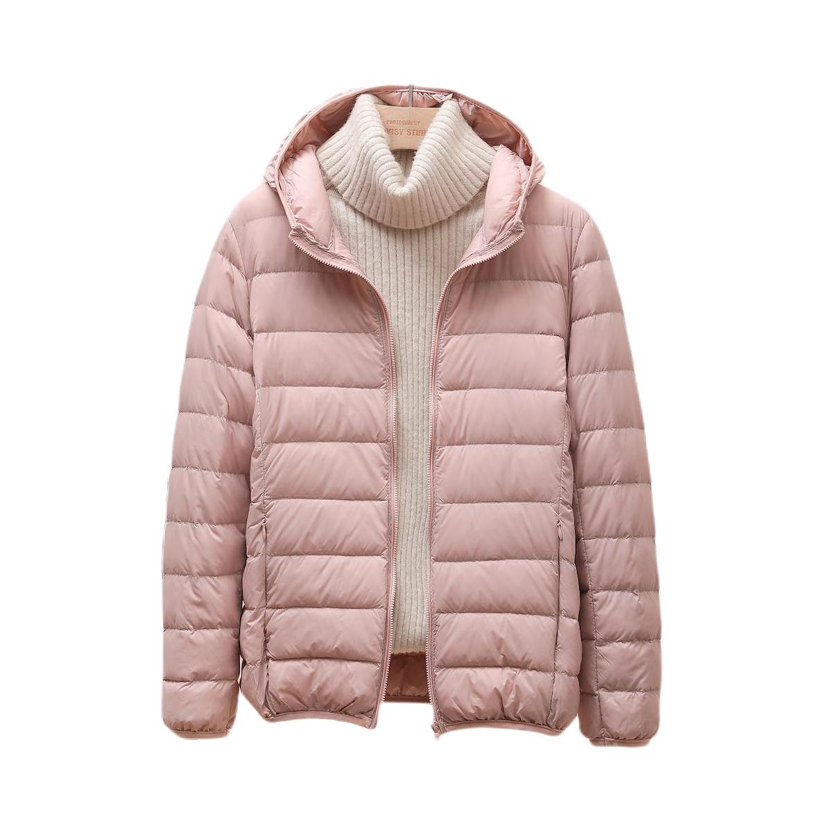 推荐商品：BINRUILA/芮贝拉 连帽保暖白鸭绒短款长袖羽绒服 女装 YR580108 浅粉