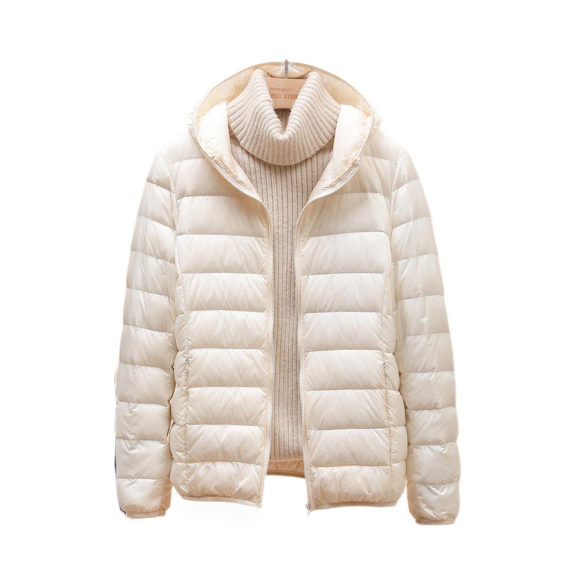 推荐商品：BINRUILA/芮贝拉 连帽保暖白鸭绒短款长袖羽绒服 女装 YR580108 珍珠白