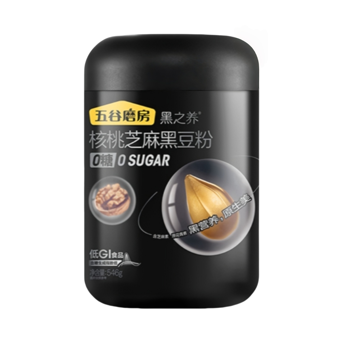 推荐商品：五谷磨房 黑之养系列 无糖 546g 核桃芝麻黑豆粉 罐装 炖奶代餐放心吃