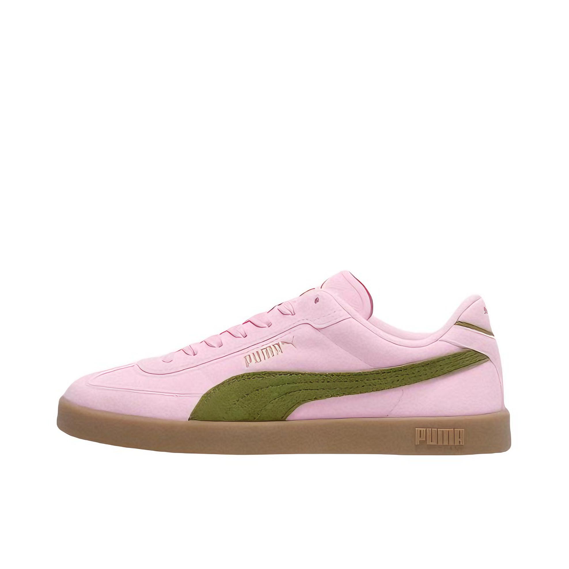 推荐商品：Puma/彪马 Club II Era T头鞋 德训鞋 板鞋 薄底防滑耐磨轻便低帮系带复古百搭支撑圆头贴合 亮粉色/橄榄绿