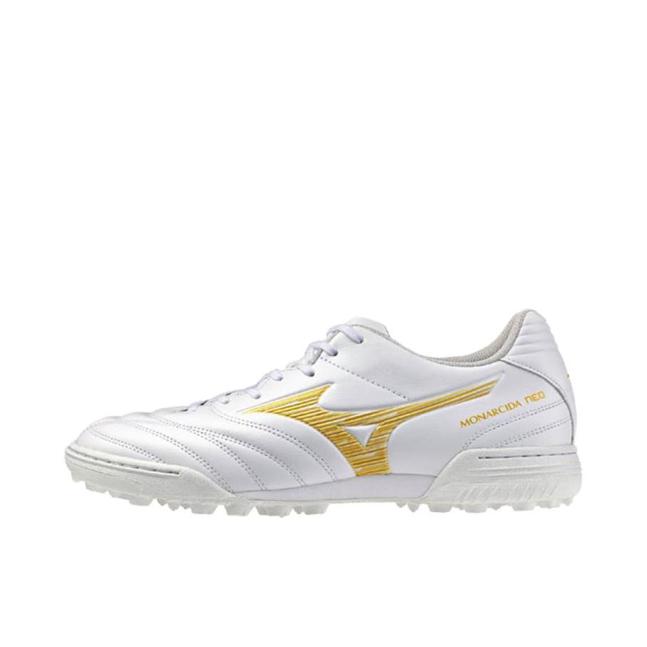 推荐商品：Mizuno/美津浓 Monarcida NEO 2 TF 轻便舒适 防滑减震 胶质 碎钉 足球鞋 白色/金色