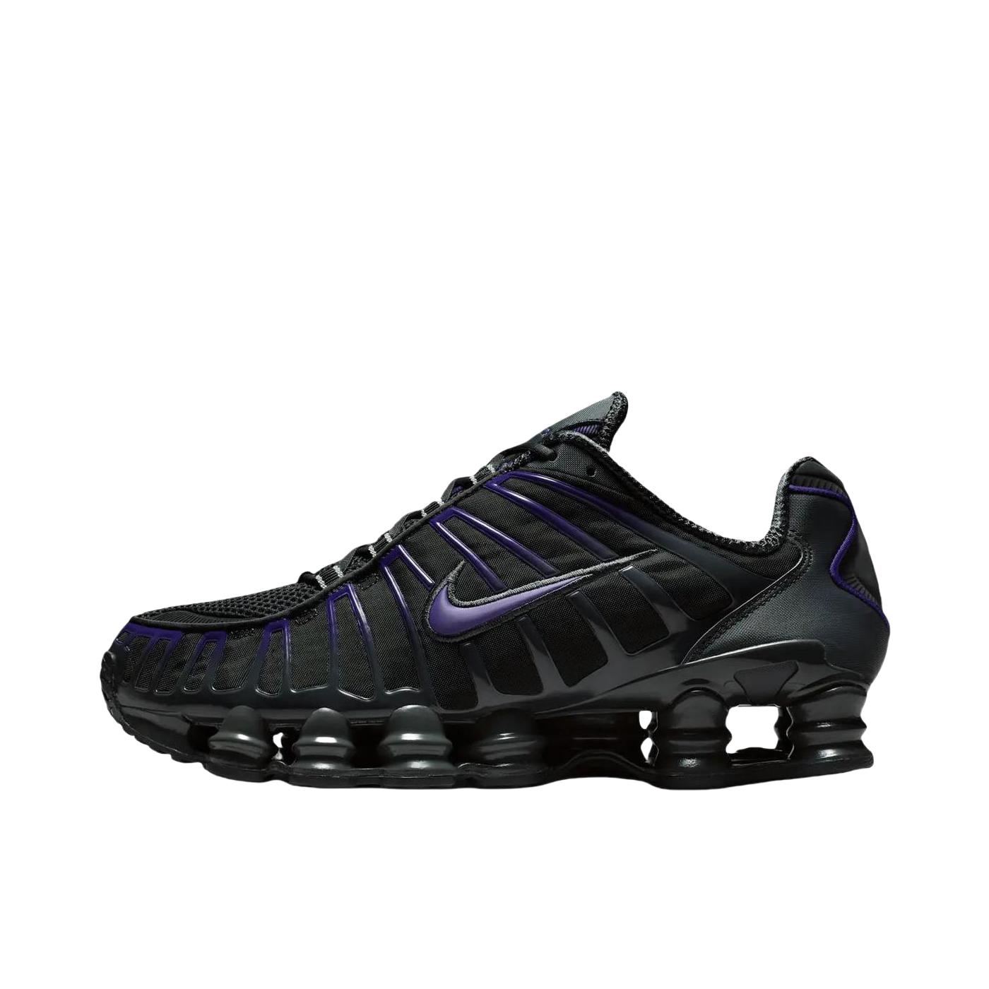 推荐商品：Nike Shox TL 运动休闲鞋 全掌气柱缓震回弹透气防滑耐磨百搭复古贴合圆头 黑色/紫色