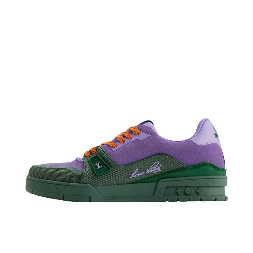 推荐商品：Louis Vuitton Trainer系列 时尚 牛皮 圆头 防滑 轻便 板鞋 紫色/绿色