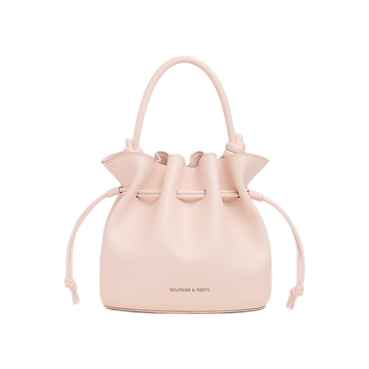 CHARLES&KEITH 26春季新品抽绳简约手提水桶包斜挎包 粉色