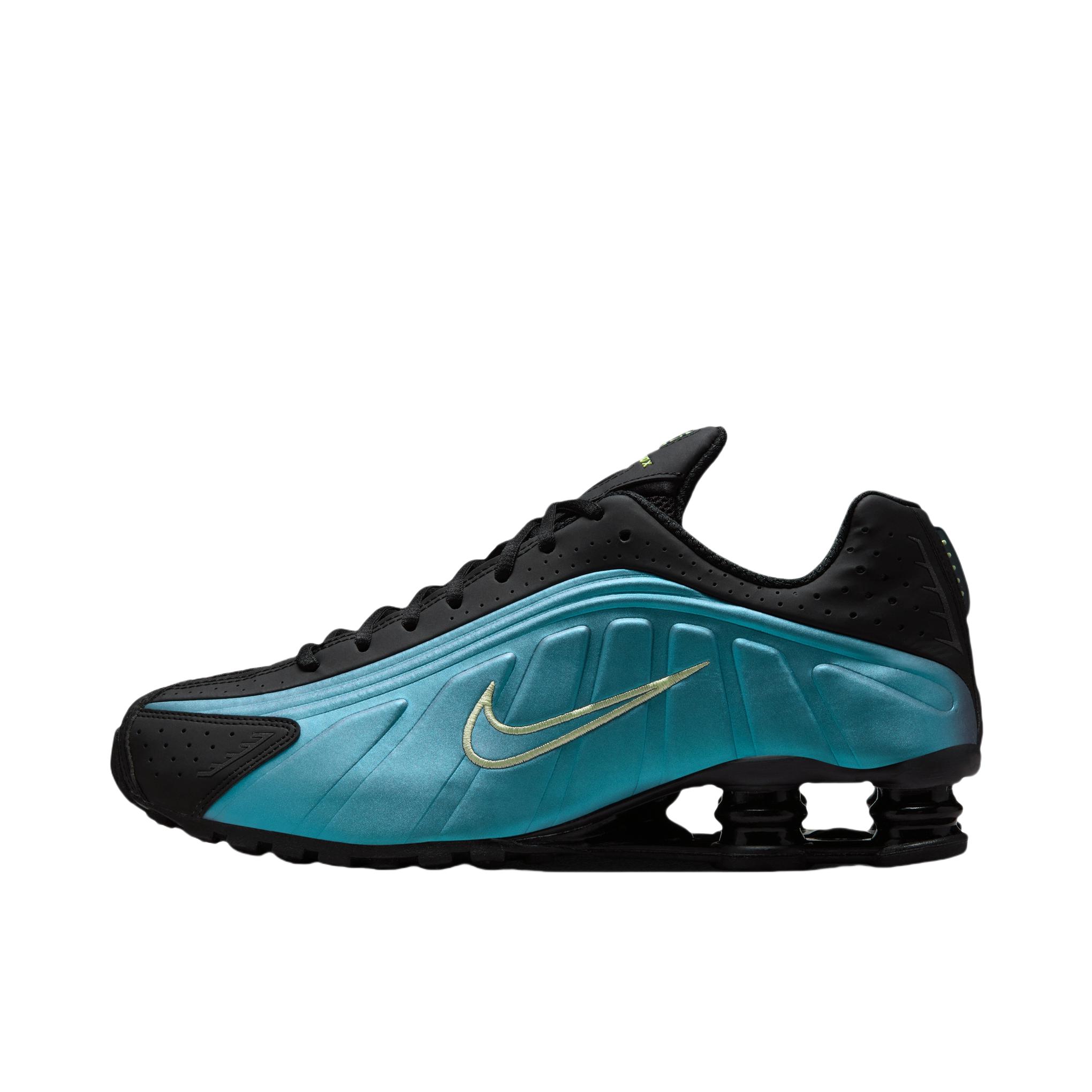 推荐商品：Nike Shox R4 跑鞋 气柱弹簧气垫防滑耐磨舒适减震复古百搭合成革回弹支撑贴合短跑耐用 宝石蓝/浅橙色//黄色/绿色/铅笔灰/黑色