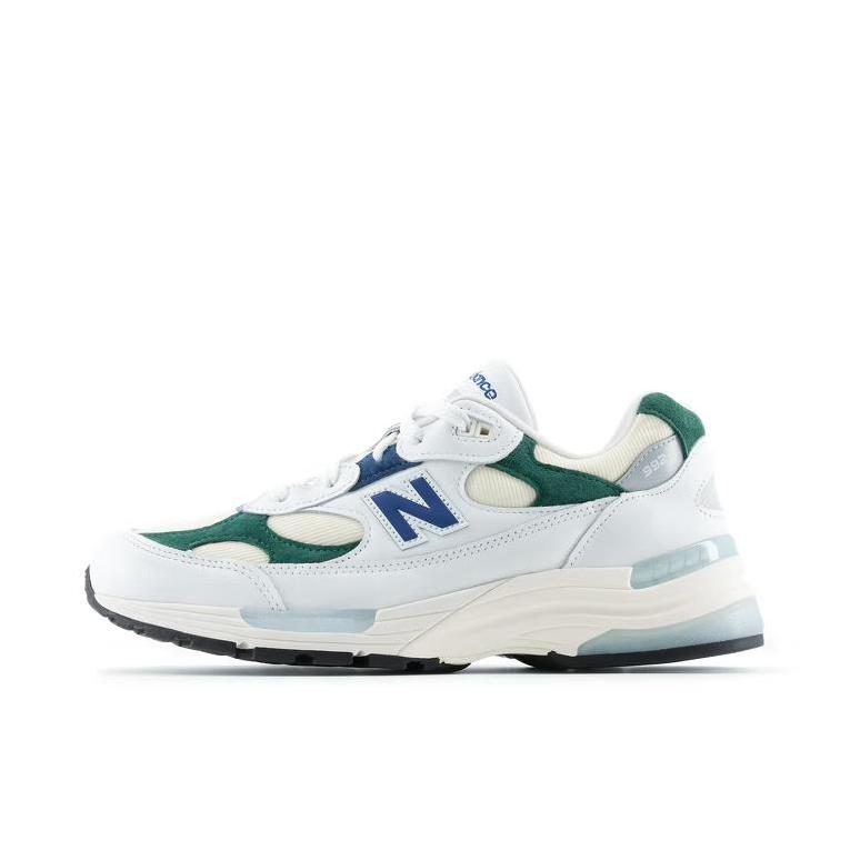 推荐商品：New Balance 992 跑鞋 减震防滑耐磨舒适透气网布织物人造革复古合成革圆头 D宽/白色/绿色 