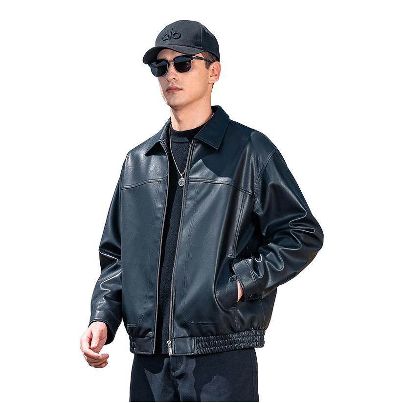 推荐商品：英爵伦 拉链聚酯纤维褶皱长袖皮衣 P539 黑