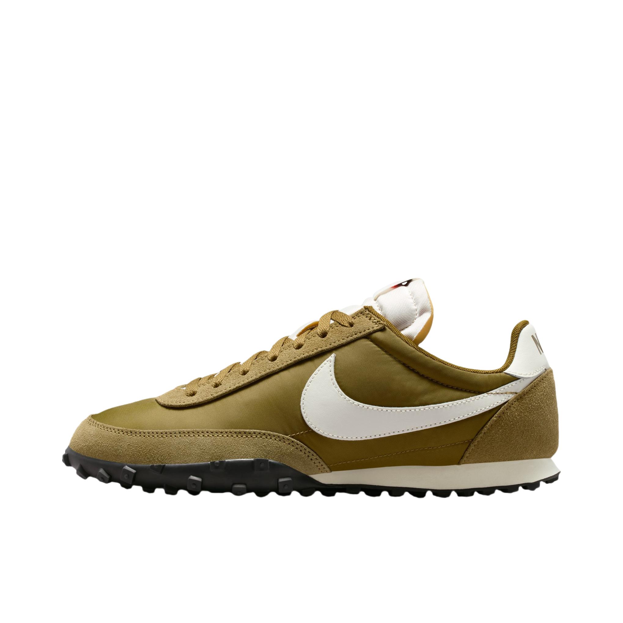 推荐商品：Nike Waffle Racer 跑鞋 防滑耐磨舒适透气织物运动绒面革 高射炮橄榄绿/帆白色/椰奶色/黑色