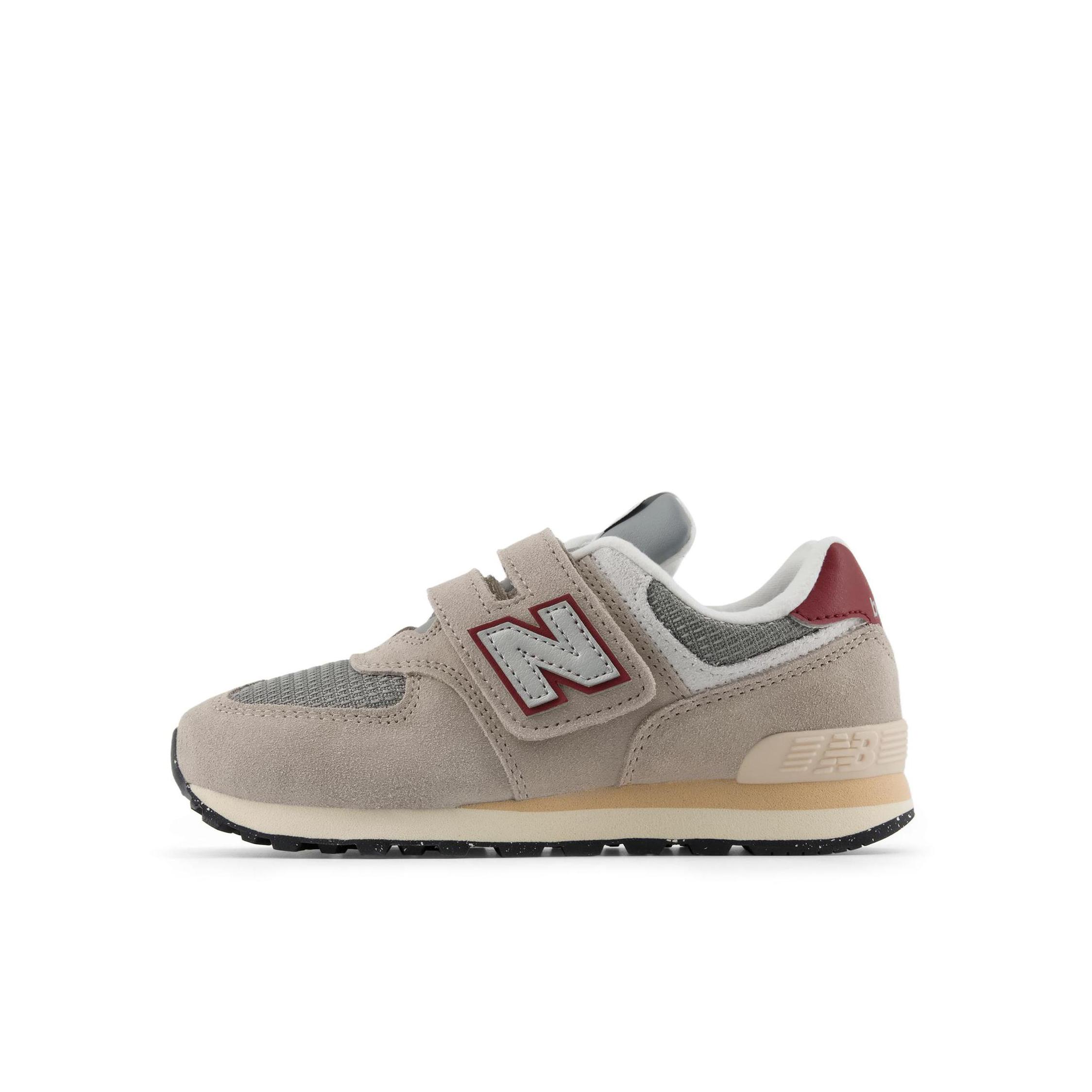 推荐商品：New Balance 574 网面透气 防滑耐磨 减震回弹 轻便舒适 复古 魔术贴 防踢 拼接 运动鞋儿童 小童/灰色/褐色