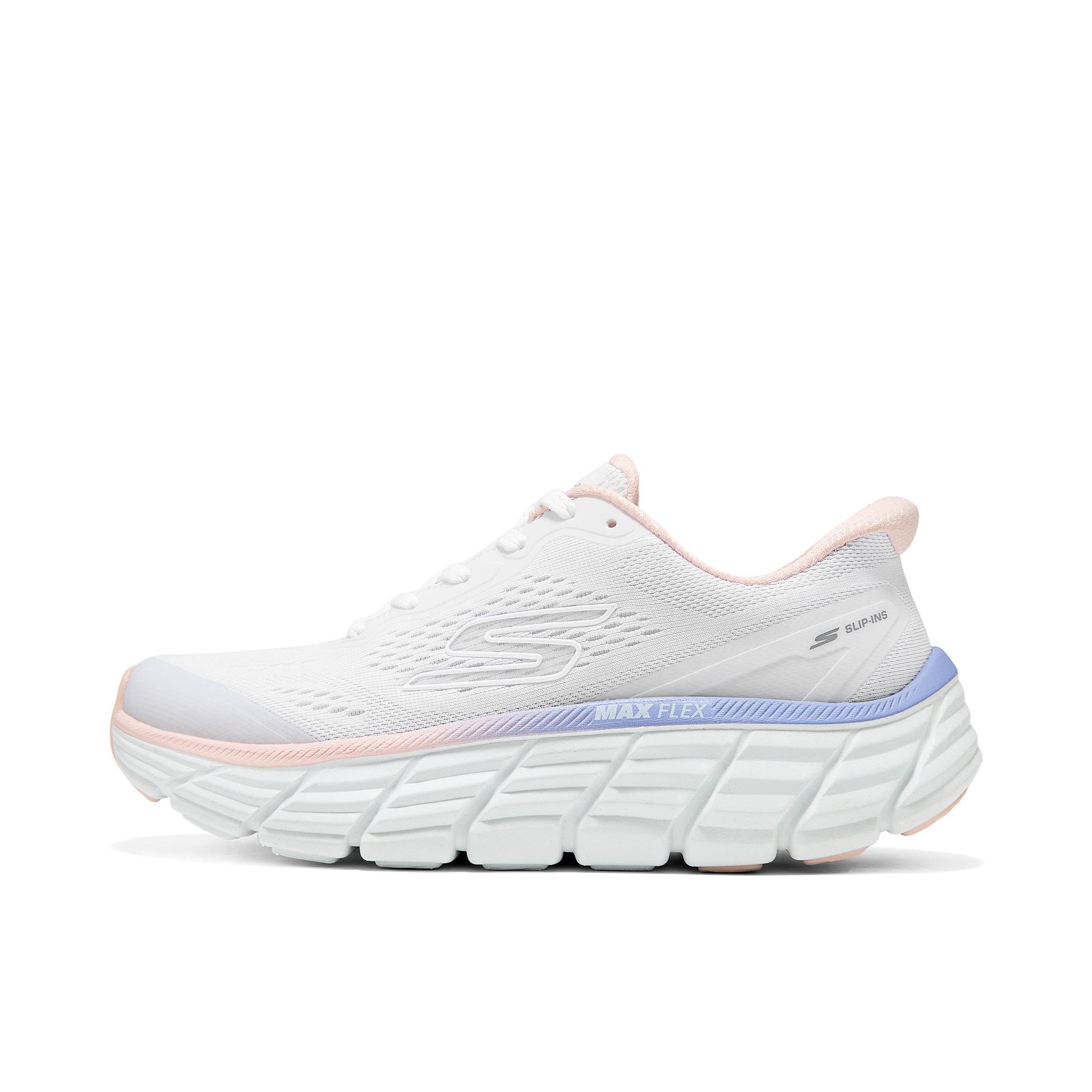 推荐商品：Skechers/斯凯奇 MAX FLEX 跑鞋 舒适防滑耐磨时尚轻质回弹网布软底缓震秋冬一脚蹬轻便增高减震 女款/白色/多彩色