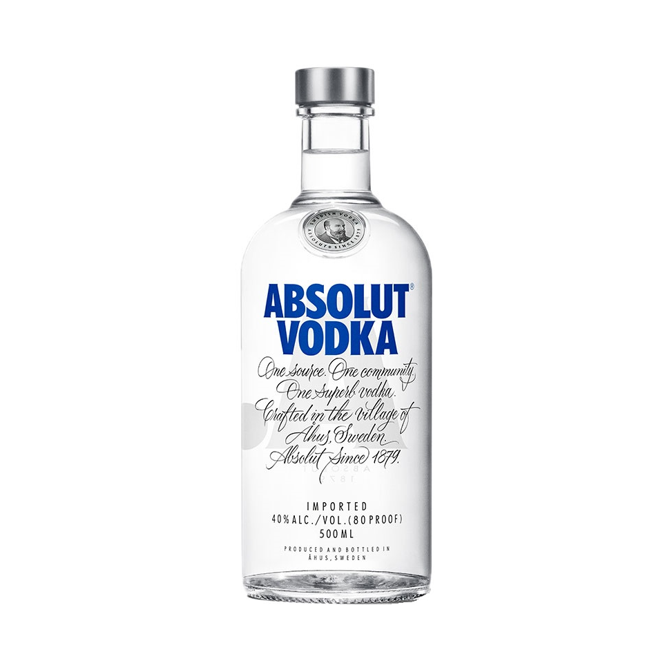 推荐商品：absolut/绝对 原味 500ml 40%vol 伏特加 裸瓶装 调饮