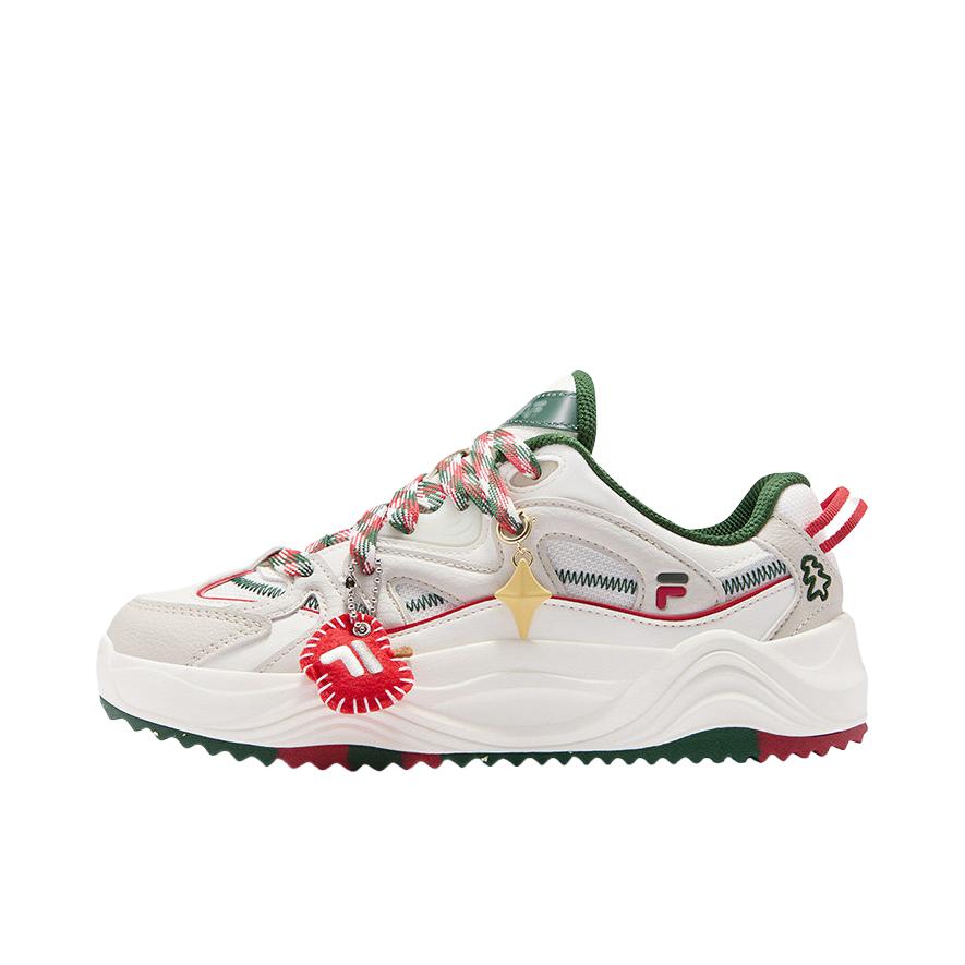 推荐商品：FILA/斐乐 SKATEBOARDING 运动休闲鞋 舒适厚底增高包裹性情侣 女款/椰浆白/辣番茄红