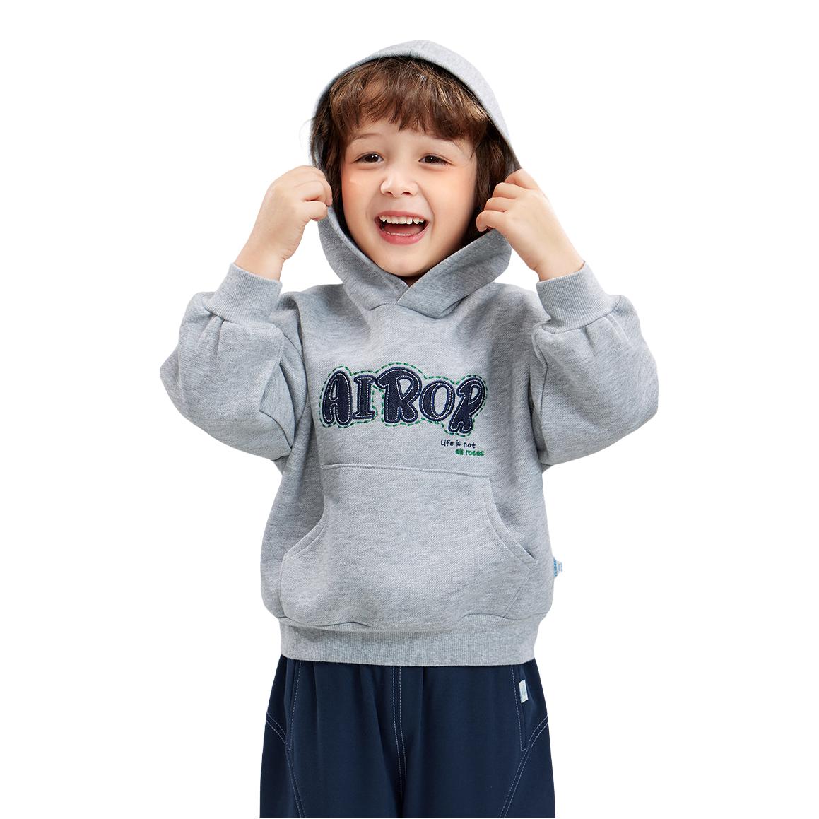 推荐商品：CICIIBEAR/齐齐熊童装 防风耐磨落肩长袖卫衣 男中小童 Q102323 岩石灰/加绒