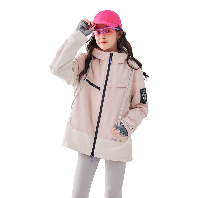 推荐商品：souhait/水孩儿童装 防风防水耐磨拉链长袖冲锋衣 中大童 SHSDND02CC539 玫瑰粉
