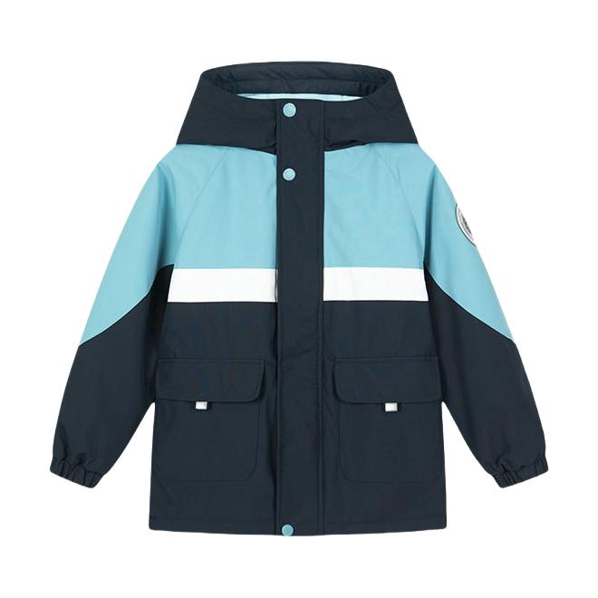推荐商品：souhait/水孩儿童装 保暖加绒拼色连帽冲锋衣 中大童 星空蓝