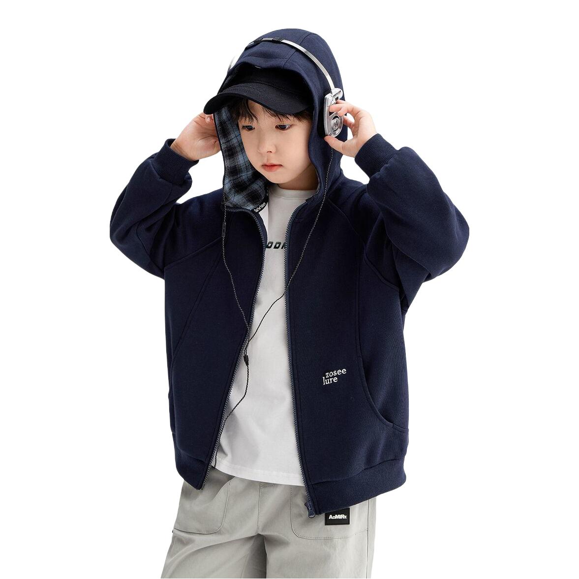 推荐商品：zosee/左西童装 耐磨透气连帽卫衣 男中大童 藏青