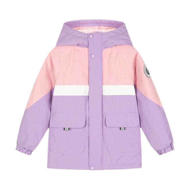 推荐商品：souhait/水孩儿童装 保暖加绒拼色连帽冲锋衣 中大童 糖果粉