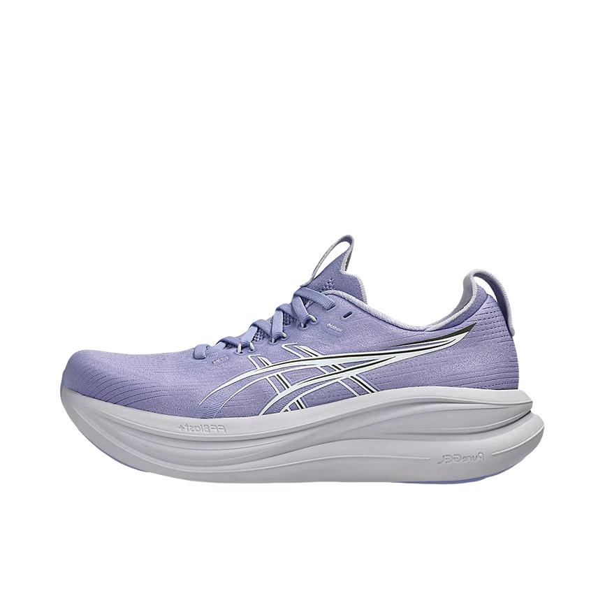 推荐商品：Asics/亚瑟士 GEL-NIMBUS 28 跑鞋 百搭时尚舒适圆头减震回弹夜跑轻便贴合支撑网面抓地慢跑缓冲缓震马拉松训练防滑冬季稳定竞速增高通勤鞋 蓝铃色/白色