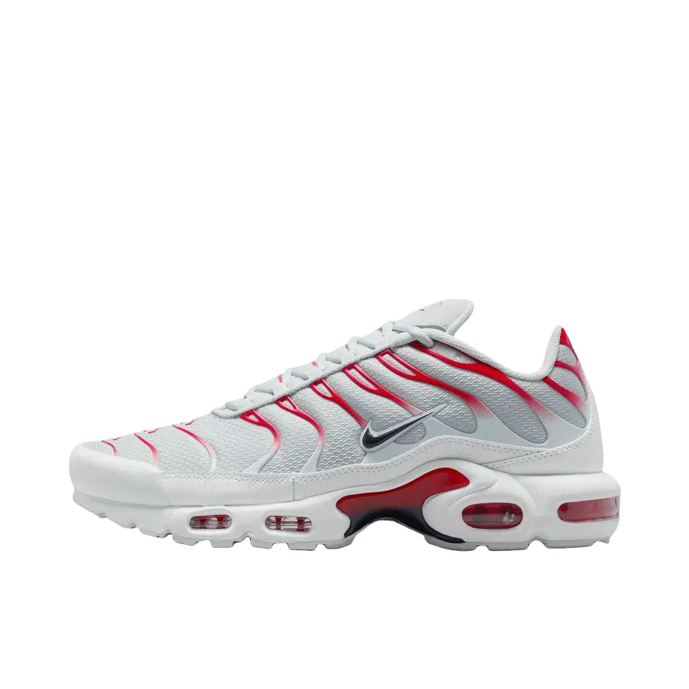 推荐商品：Nike Air Max Plus 跑鞋 休闲舒适轻便网布透气防滑耐磨气垫缓震包裹性贴合圆头 浅灰色/红色