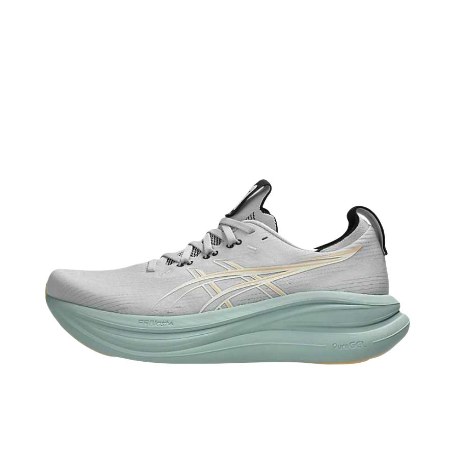 推荐商品：Asics/亚瑟士 GEL-NIMBUS 28 跑鞋 百搭时尚舒适圆头减震回弹夜跑轻便贴合支撑网面抓地慢跑缓冲缓震马拉松训练防滑冬季稳定竞速增高通勤鞋 云灰色/米色