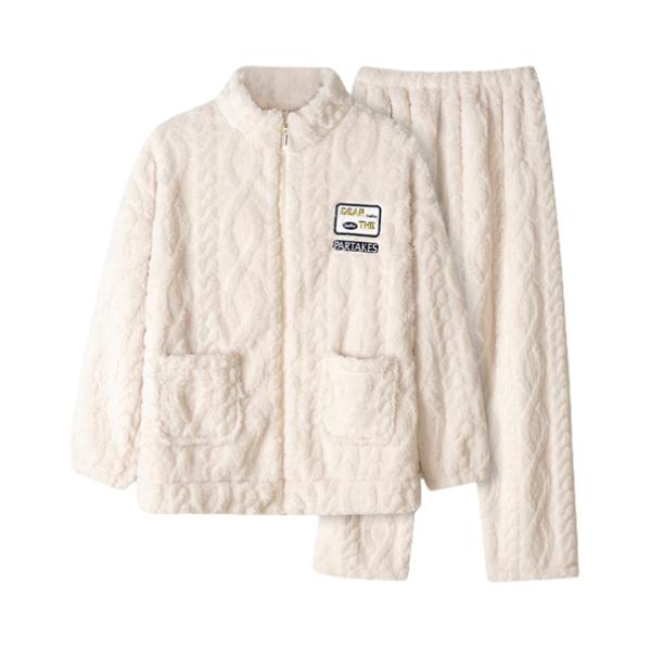 推荐商品：同语 拉链加厚珊瑚绒可外穿长袖睡衣 米白/女款