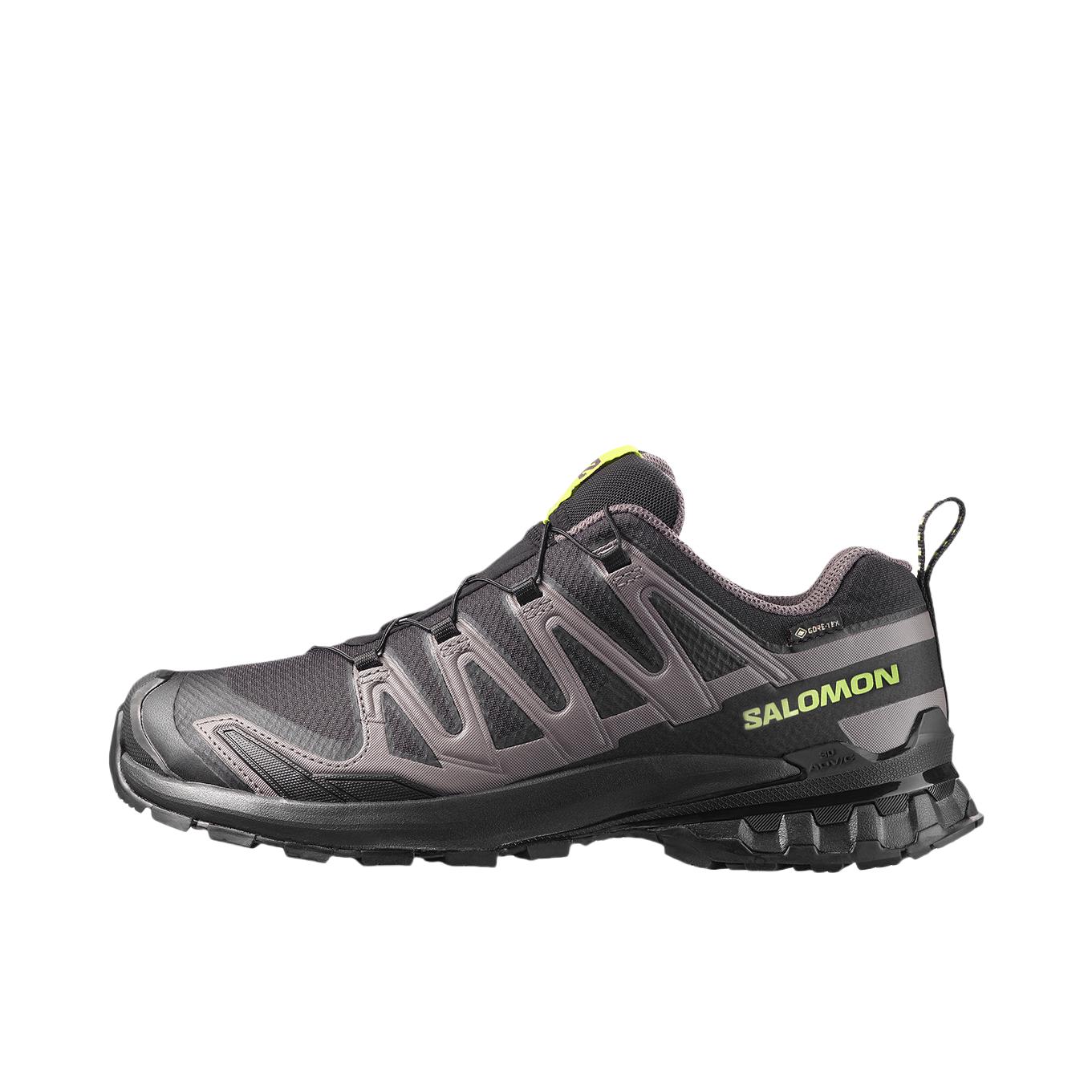 推荐商品：Salomon/萨洛蒙 XA Pro 3D V9 GTX 防滑耐磨 防水 网布 减震支撑 越野跑鞋 黑色/深海鸥灰/酸柠檬绿