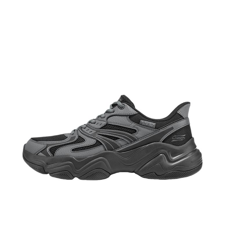 推荐商品：Skechers/斯凯奇 DLITES 老爹鞋 时尚透气减震耐磨人造革网布支撑增高一脚蹬轻便防滑 黑色/多彩色