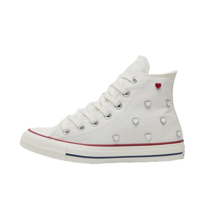 推荐商品：Converse/匡威 Chuck Taylor All Star 帆布鞋 常青款轻便防滑耐磨百搭复古圆头减震贴合高帮 爱心白色
