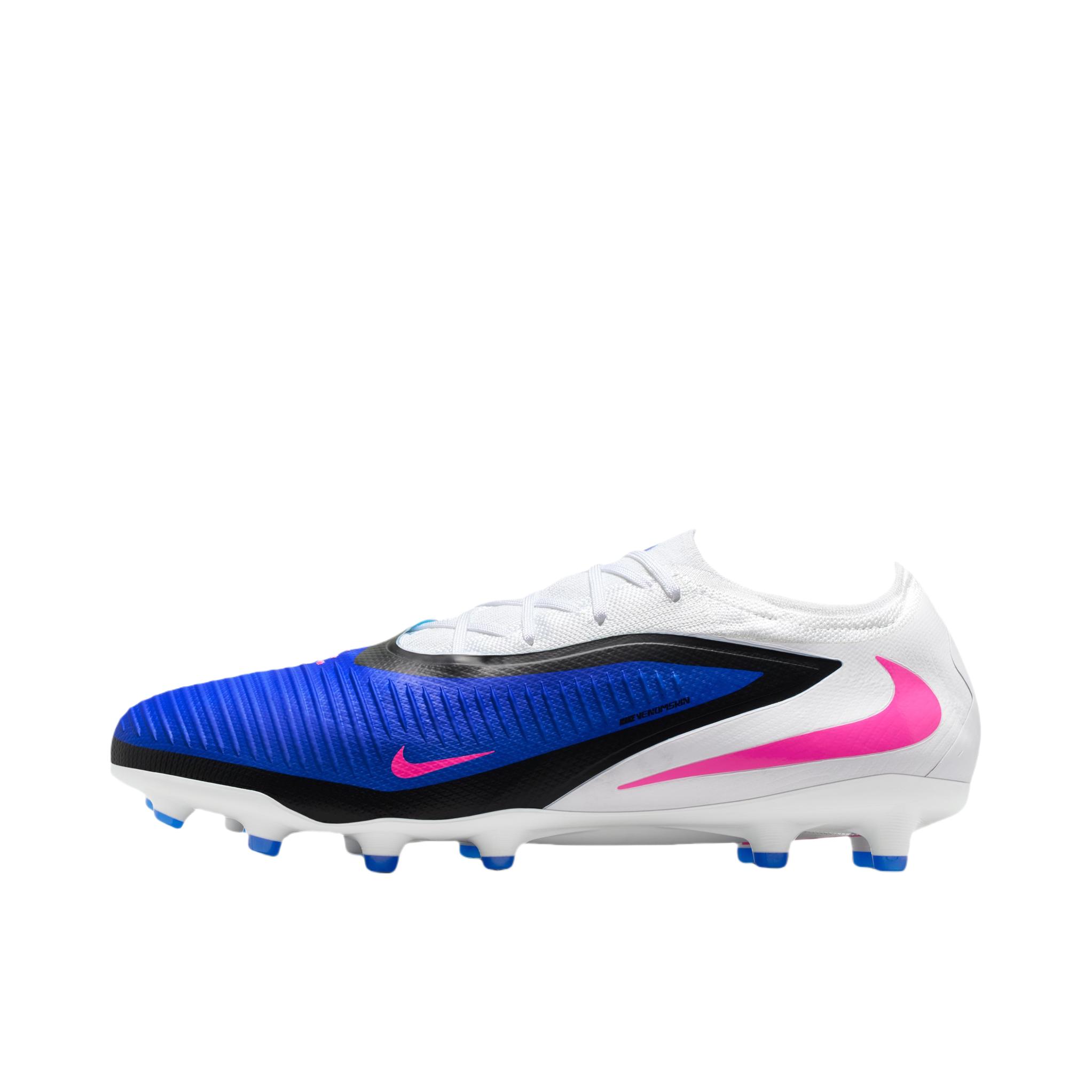 推荐商品：Nike Phantom 6 Academy AG 足球鞋 中端胶质短钉人造草地减震耐磨合成革包裹性比赛冬季防滑支撑 赛车蓝/爆炸粉/白色