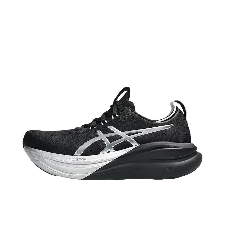 推荐商品：Asics/亚瑟士 GEL-NIMBUS 28 跑鞋 百搭时尚舒适圆头减震回弹夜跑轻便贴合支撑网面抓地慢跑缓冲缓震马拉松训练防滑冬季稳定竞速增高通勤鞋 黑色/铂金色