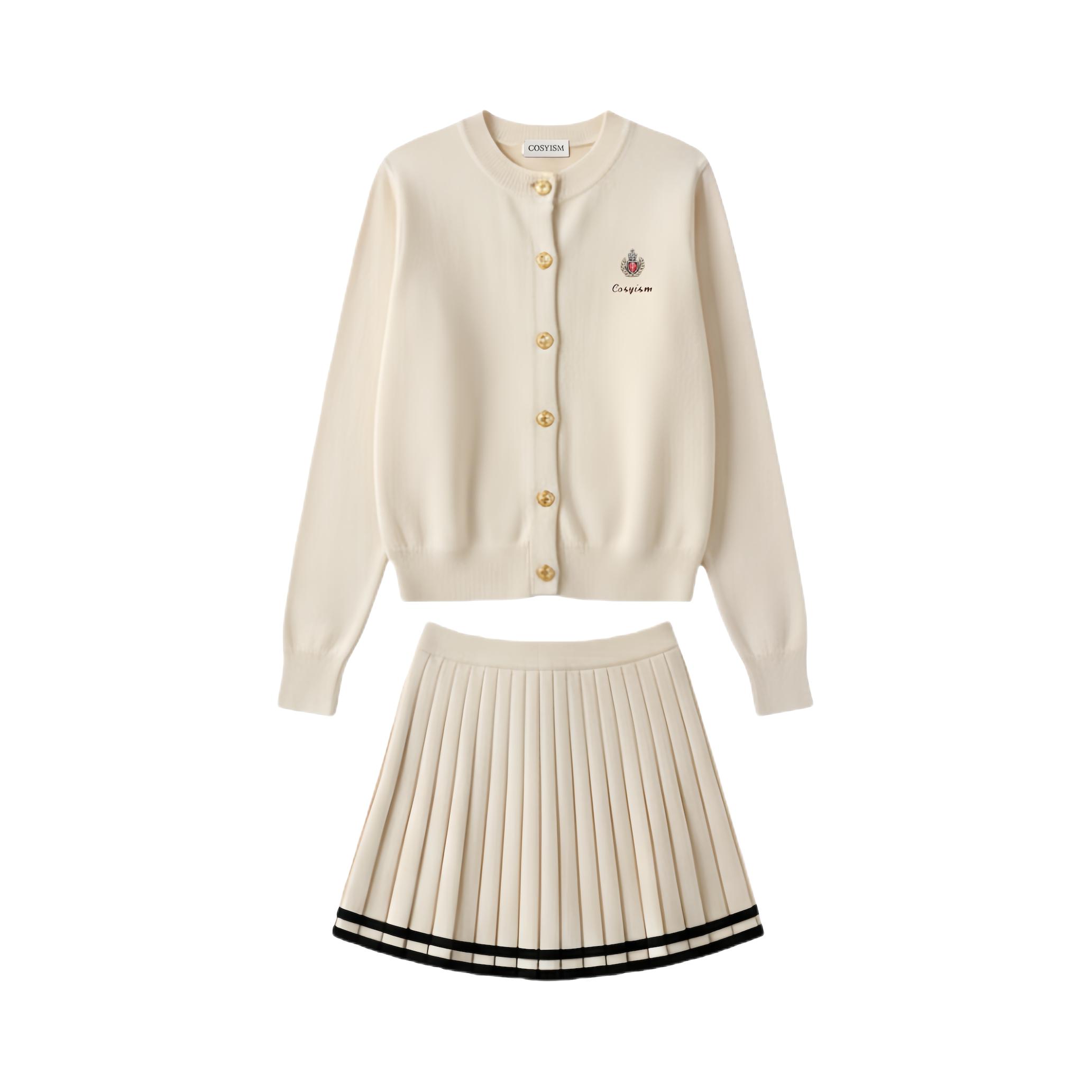 推荐商品：COSYISM 学院风百褶针织长袖休闲套装 女装 COSYQZ1819 杏